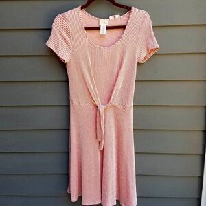 Cute Peachy Pink Stripe Caution to the Wind Tie Dress size Medium